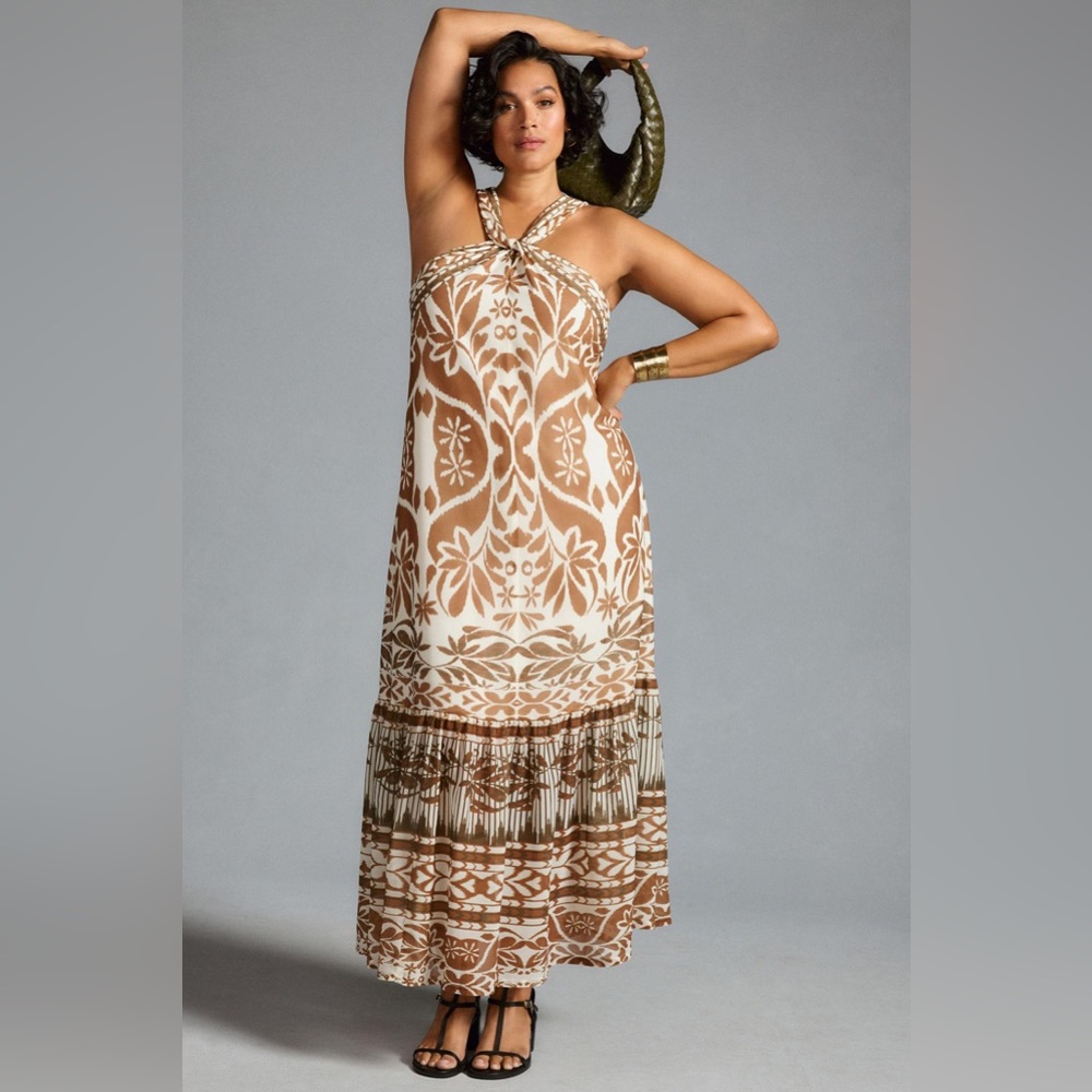โจ Anthropologie Printed Halter Dress Sz M - Picture 5 of 9